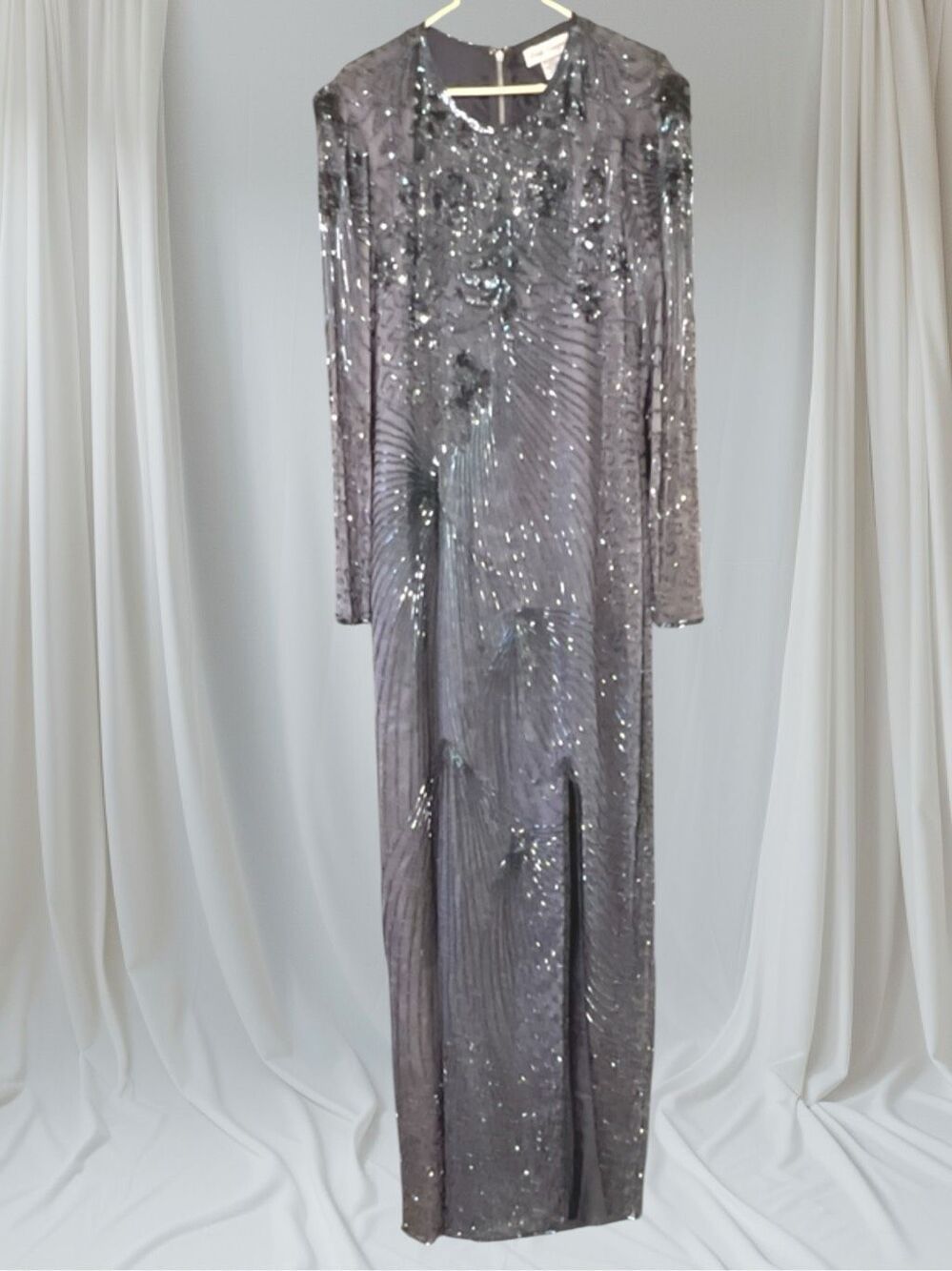 ☑️ Riva Designs Vintage Aubergine Silk Beaded Sequin Gown VINTAGE Size 16